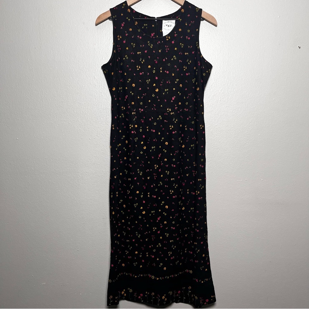 Country Wear Women Linen Jumper Floral Dress Medium Black Cottagecore‎ Academia